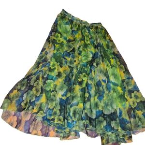Green 3X Full Floral Maxi Skirt Elastic Waist See Pics
